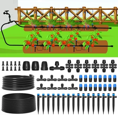 mixc 230ft quick connect drip irrigation system kit automatic garden watering system with 14 12 fast lock tubing adjustable nozzles sprinklers for garden greenhouse lawn potted plants
